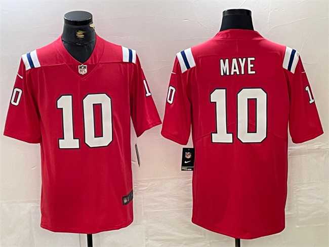 Mens New England Patriots #10 Drake Maye Red 2024 Draft Vapor Limited Football Stitched Jersey